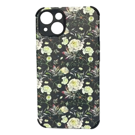 Funda De Gel De Silicona Apple Iphone 13 6.1" Flores Negro Protector De Cámara