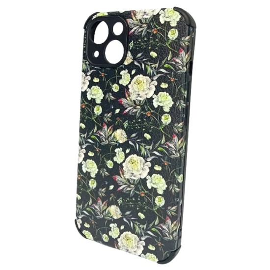 Funda De Gel De Silicona Apple Iphone 13 6.1" Flores Negro Protector De Cámara