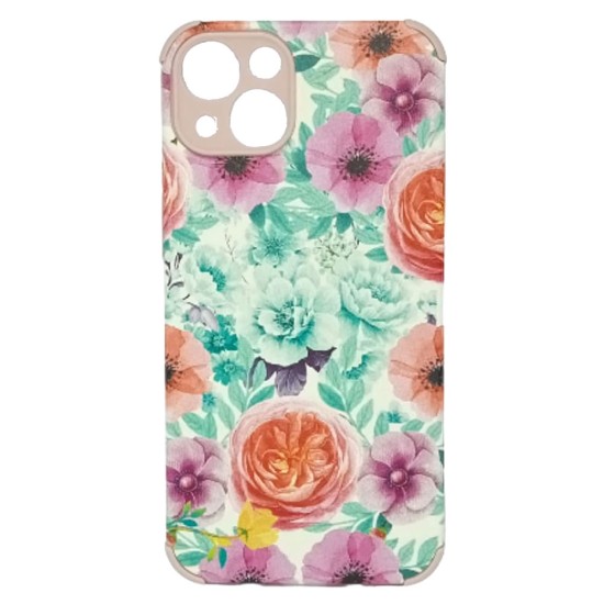 Funda De Gel De Silicona Apple Iphone 13 6.1" Flores Rosa Protector De Cámara