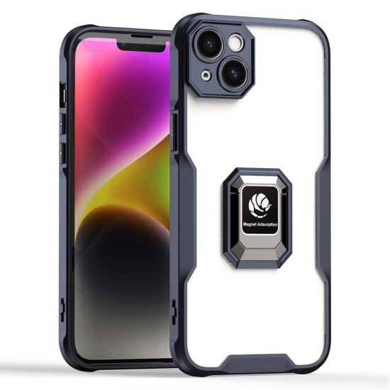 Funda De Silicona Apple Iphone 14 Plus Negra Con Anillo De Dedo Magnético Y Protector De Cámara