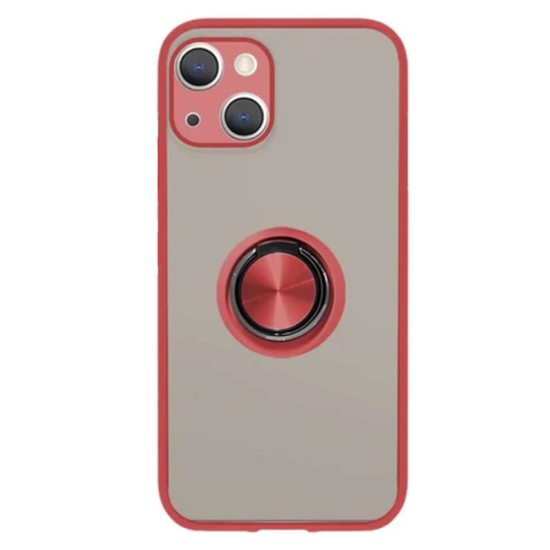 Funda De Silicona TPU Apple Iphone 13 Rojo Con Protector De Cámara Y Anillo Magnetico