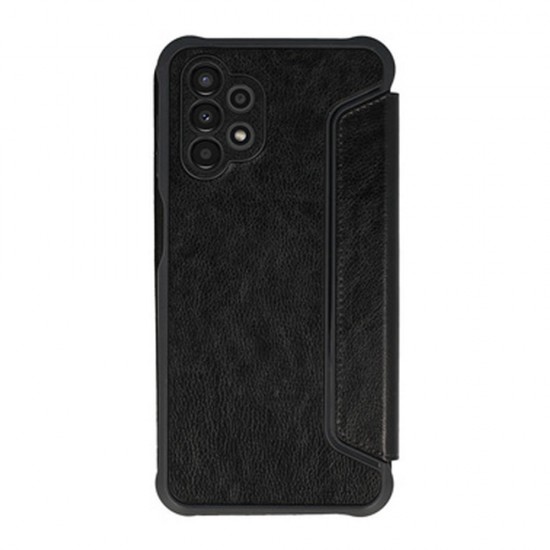 Funda Flip Cover Samsung Galaxy A13 4G Negra Leather Razor Carbon Con Protector De Cámara