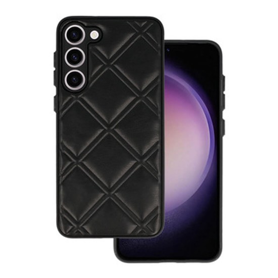 Funda De Silicona Samsung Galaxy S23 Plus Negra Leather Acolchada Con Protector De Cámara D3