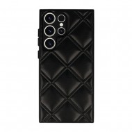 Samsung Galaxy S23 Ultra Black Leather Cushioned Silicone Case With Camera Protector D3