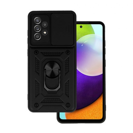 Capa Silicone Tpu Com Anel De Dedo Samsung Galaxy A52/A52s Preto Ring Armor Com Protetor De Câmera E Janela Deslizante