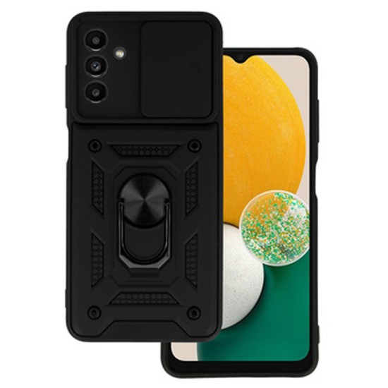 Capa Silicone Tpu Com Anel De Dedo Samsung Galaxy A34 5g Preto Com Protetor De Câmera E Janela Deslizante