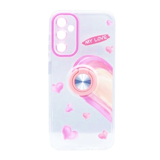 Capa Silicone Com Anel De Dedo Samsung Galaxy A54 Rosa Com Protetor De Câmera Love