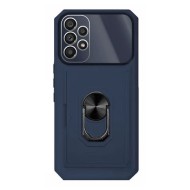 Funda De Silicona Dura Y Metal Kickstand Samsung Galaxy A13 4G Azul Con Protector De Cámara Y Tarjetero