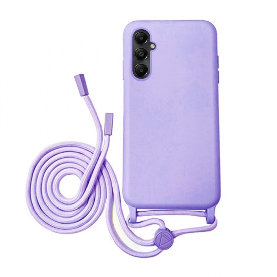 Funda De Silicona Samsung Galaxy A55 5G Lila Robusta Con Cuerda