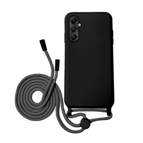 Capa Silicone Samsung Galaxy A55 5g Preto Robusta Com Corda