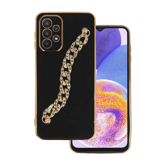 Samsung Galaxy A23 4G/5G Black Silicone Gel Case With Camera Protector And Chain Design 4