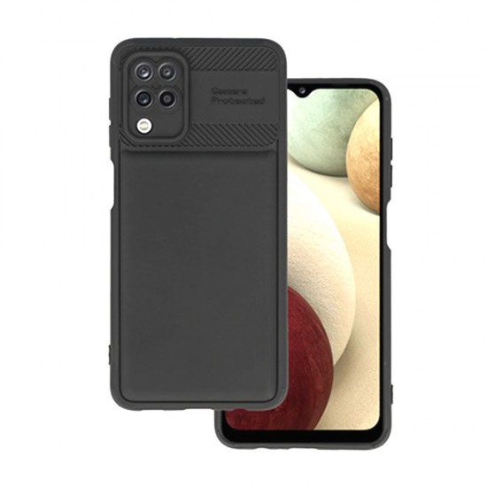 Funda De Gel De Silicona Samsung Galaxy A12 Negra Con Protector De Cámara