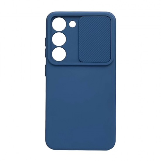 Capa Silicone Gel Samsung Galaxy S23 Azul Escuro Com Protetor De Câmera E Janela Deslizante