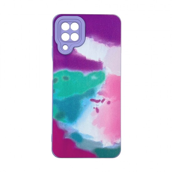 Capa Silicone Gel Samsung Galaxy A12 5g Roxo Abstrato Com Protetor De Câmera