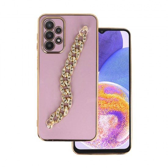 Samsung Galaxy A23 4G/5G Pink Silicone Gel Case With Camera Protector And Chain Design 4