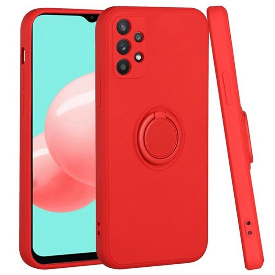 Funda De Gel De Silicona Samsung Galaxy A33 5g Rojo Con Protector De Cámara, Anillo Y Cadena