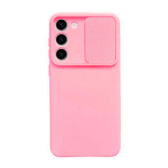 Funda De Gel De Silicona Samsung Galaxy S23 Rosa Claro Con Protector De Cámara Y Ventana Deslizante