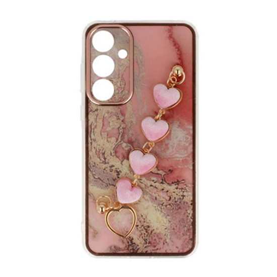 Samsung Galaxy A55 5G Pink Silicone TPU Case With Camera Protector And Chain Design 6