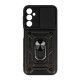 Samsung Galaxy A25 5G/A24 4G Black Finger Ring TPU Silicone Case With Camera Protector And Sliding Window