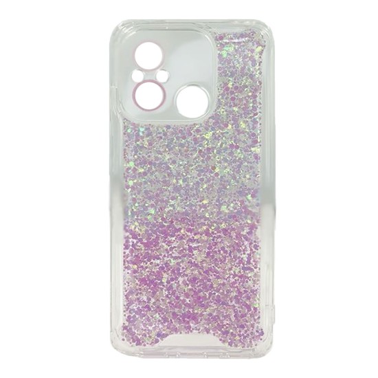 Xiaomi Redmi 12C White Pink Glitter Hard Anti-Shock Silicone Case With Camera Protector