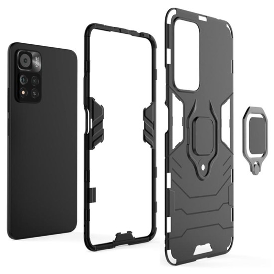 Funda De Silicona Dura Y Metal Con Anillo Para El Dedo Xiaomi Poco M4 Pro 5G Negro Ring Armor Case