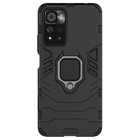 Funda De Silicona Dura Y Metal Con Anillo Para El Dedo Xiaomi Poco M4 Pro 5G Negro Ring Armor Case