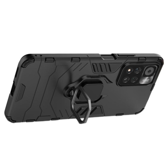 Funda De Silicona Dura Y Metal Con Anillo Para El Dedo Xiaomi Poco M4 Pro 5G Negro Ring Armor Case