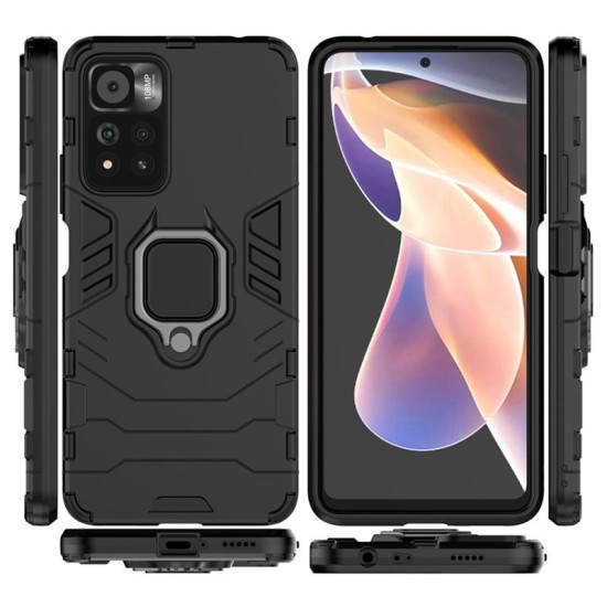 Funda De Silicona Dura Y Metal Con Anillo Para El Dedo Xiaomi Poco M4 Pro 5G Negro Ring Armor Case