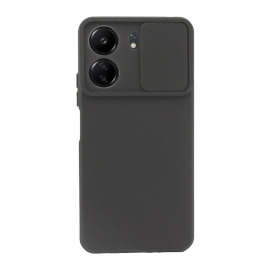 Funda De Gel De Silicona Xiaomi Redmi 13C 4G Negra Con Protector De Cámara Y Ventana Deslizante