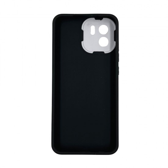 Capa Silicone Gel Xiaomi Redmi A1 Preto Tecido Tweed Com Protetor De Câmera