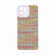 Capa Silicone Gel Xiaomi Redmi A1 Branco Tecido Tweed Com Protetor De Câmera