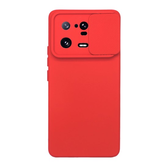 Capa Silicone Gel Xiaomi 13 Pro Vermelho Com Protetor De Câmera E Janela Deslizante