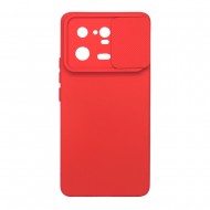 Capa Silicone Gel Xiaomi 13 Pro Vermelho Com Protetor De Câmera E Janela Deslizante