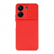 Funda De Gel De Silicona Xiaomi Redmi 13C 4G Roja Con Protector De Cámara Y Ventana Deslizante