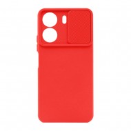 Funda De Gel De Silicona Xiaomi Redmi 13C 4G Roja Con Protector De Cámara Y Ventana Deslizante