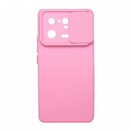 Capa Silicone Gel Xiaomi 13 Pro Rosa Clara Com Protetor De Câmera E Janela Deslizante