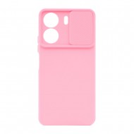 Capa Silicone Gel Xiaomi Redmi 13c 4g Rosa Clara Com Protetor De Câmera E Janela Deslizante