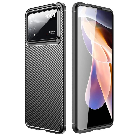 Funda De Gel De Silicona Carbon Xiaomi Poco X4 Pro 5G Negra Auto Focus Vennus