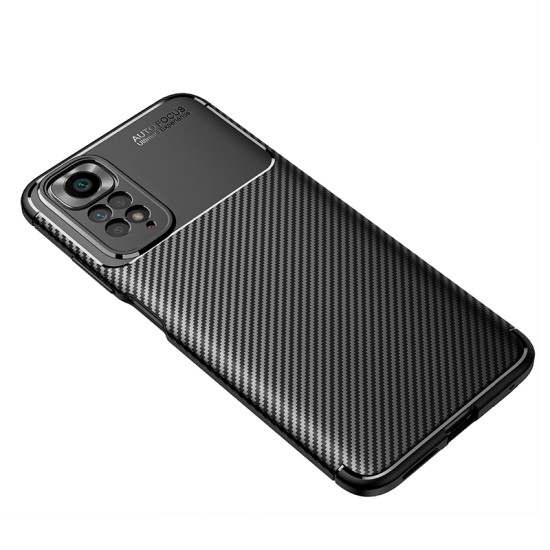 Capa Silicone Gel Carbon Xiaomi Redmi Note 11/Note 11s Preto Auto Focus Vennus Com Protetor De Câmera