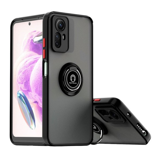 Funda De Silicona TPU Xiaomi Redmi Note 12s Negro Anillo Magnetico Con Protector De Cámara