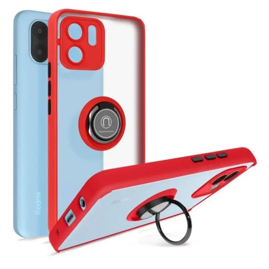 Xiaomi Redmi A1 Red Magnetic Ring TPU Silicone Case With Camera Protector