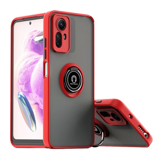 Funda De Silicona TPU Xiaomi Redmi Note 12s Rojo Anillo Magnetico Con Protector De Cámara