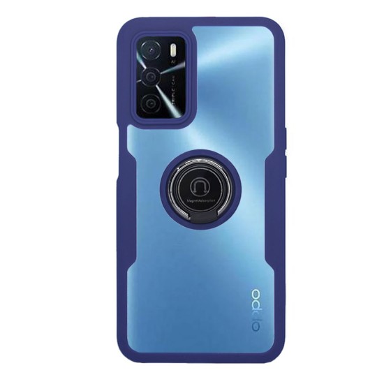 Oppo A16/A16s/A55 5G Blue 360° Hard Silicone Case With Magnetic Finger Ring