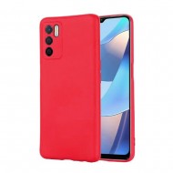 Oppo A16 Red Silicone Case With Camera Protector