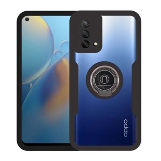 Funda De Silicona Dura 360° Oppo A74 4G Negra Con Anillo De Dedo Magnético Y Protector De Cámara