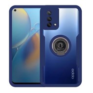 Funda De Silicona Dura 360° Oppo A74 4G Azul Oscuro Con Anillo De Dedo Magnético Y Protector De Cámara