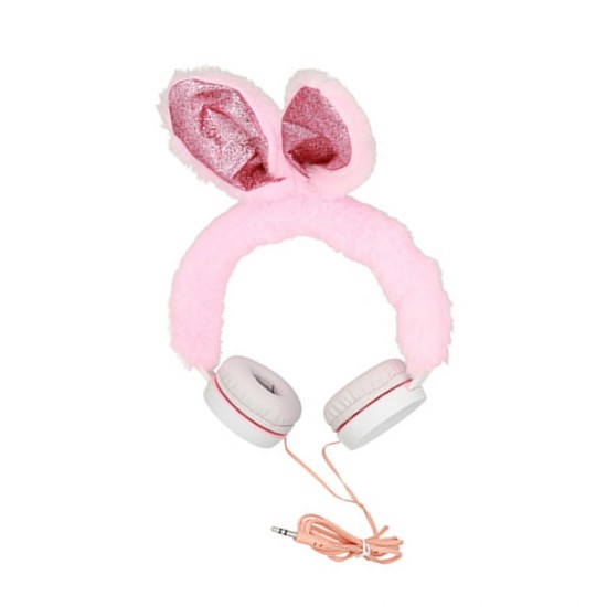 Auricular Gjby Peluche De Conejo Rosa Stereo 1.5m/3.5mm Aux Con Micrófono