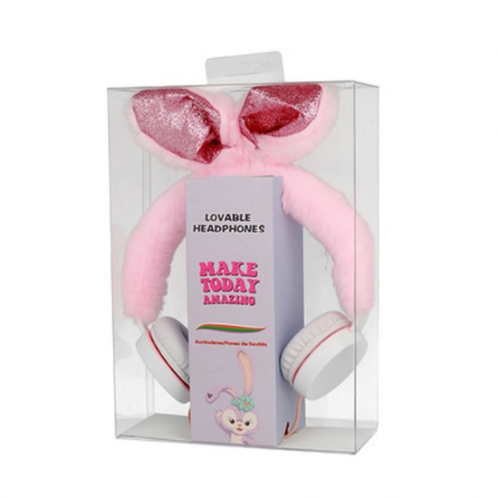 Auricular Gjby Peluche De Conejo Rosa Stereo 1.5m/3.5mm Aux Con Micrófono