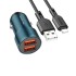 Cargador De Coche Borofone BZ19 Azul Dual Port USB Para Iphone 12W Lightning Cable