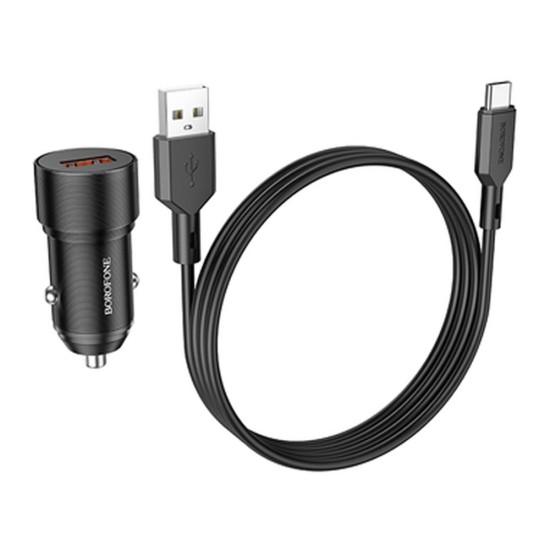 Cargador De Coche Borofone Bz19a Negro 18W 3.0A 5V USB Type C